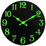 DIYZON Luminous Wall Clock, Silent Non-Ticking 12'' Night Light Wall Clocks Battery Operated, Country Style Wooden Illuminated Wall Clock Decorative for Kitchen, Home, Bedrooms