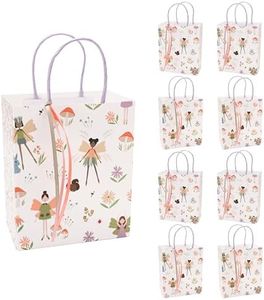 Cheerland 8 Pcs Woodland Fairy Theme Gift Bag Set with Ribbon Decorations Perfect for Girls Birthday Party Gif Bag and Baby Shower Cute Fairies Favor Bag Pink Boxes with Mushroom Flower Spring Themed