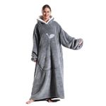 Wearable Blanket,Oversized Hoodie,Blanket Hoodie,Comfy Blankets Sweatshirt,Sherpa Warm Soft and Cozy Giant Sweater Hooded Oodie Gifts for Women Men, Birthday Gifts for Mom (Grey, Adult-Extra Long)