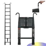 Telescopic Ladder 3.2M Aluminum Telescoping Ladder with Non-Slip Feet, Multi-Purpose Extension Straight Ladder with 2 Hook, Max Load 150kg/330lbs, EN131, Black