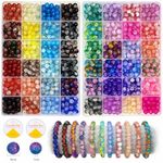 Gaspletu 1200PCS 8mm Glass Beads Bracelet Making Kit, 48 Colors Crystal Beads for Jewelry Making, 2 Box Cataclastic Lineation Beads Suitable for Beginners