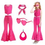 Amtum Girls Cowgirl Costume Pink Costume Girls Toddler 80S Cowgirl Costume With Accessory Movie Heroine Cosplay Outfit For Movie Cosplay Disco Outfits Halloween Carnival Birthday Party 10-11Years,140