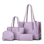 Women Fashion Synthetic Leather Handbags Tote Bag Shoulder Bag Top Handle Satchel Purse Set 4pcs (A-Light Purple)