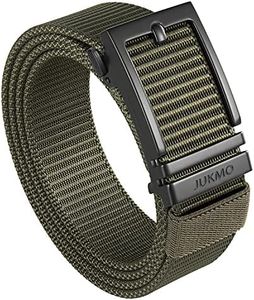 JUKMO Ratchet Belt for Men, Nylon Web Tactical Belt with Automatic Slide Buckle (Army green, Medium)