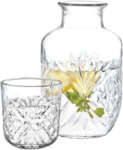 DUHALINE Juego de jarra y vaso de cristal para mesita de noche, jarra de noche de cristal y vaso, juego de jarra de agua de 2 piezas y taza de noche (525 ml)