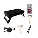 Amazon Brand - Umi GrillPorter Briefcase Barbeque with Accessories for Home - Portable, Easy Assemble - Charcoal Griller BBQ with 6 screwers, Tong, 2 pcs of Spices, Air Blower & Cleaning Brush