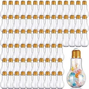 Juexica 108 Pieces Plastic Fillable Light Bulbs for Candy Crafts Gifts, Decorative Jar Containers with Gold Lids Bulk Small Clear Light Bulb Cups 100 ml for Drinks Party Favors Bulb Vase Ornaments