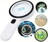 LED Magnifying Glass with 12 LED Lights,30X Double Glass Lens Handheld Illuminated Magnifier Reading Magnifying Glass with for Seniors Read, Coins, Stamps, Map, Inspection (30X Model 1)