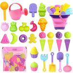 YZNlife 30 PCS Ice Cream Beach Toys Sand Pit Toys with Collapsible Bucket and Spade Beach Set Kids with Shovel Tool Kits Storage Mesh Bag for Toddlers Boys Girls