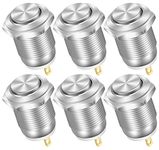 DaierTek 6pcs 12mm Momentary Push Button Switch 12V Waterproof Power Pushbutton Small Round Chrome Stainless Metal 2pin N/O