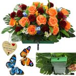 ALL SPECIAL Headstone Flower Saddle - Grave Saddle Flowers for Cemetery Fall Theme - Gravestone Saddle Floral - Memorial Day Saddles Orange Rose, Never Be Blown Away by Strong Winds