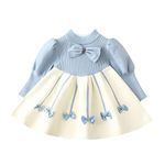 Bold N Elegant Baby Girl's Winter Warm Woolen Full Sleeve Tulle Tutu Dress Frock with Bows for Infant Toddler Teedler Girls (Blue, 4-5 Years)