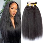 Ladiaryf Yaki Straight Bundles Human Hair Bundles 10 12 14 inch Kinky Straight Hair 3 Bundle 10A Brazilian Kinky Straight Human Hair Weave For Black Women Natural Color