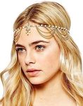 Chargances Women Head Chain Gold-tone Rhinestone Crystal Bridal Head Chain Wedding Hair Accessorie Indian Costume Jewelry Egyptian Headband Belly Dance or 1920s Fashion Style Party Headpiece for Women