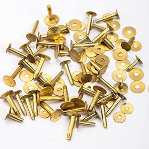 WUTA 100 Pcs Copper Rivets & Burrs, Leather Copper Rivet Fastener Solid Brass Rivets Studs Permanent Tack Fasteners for Leather Craft, Belts, Halters, Bridles (Brass, 9 x14mm)