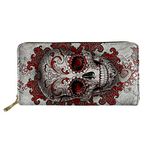 Woisttop Red Sugar Skull Candy Skull Maxican Day of The Dead Skeleton Dead Head Skull Floral Wallet Gift for Women Girls Wallet Zip Phone Clutch Large Travel Organizer