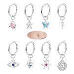 JeryWe 14G 8PCS 14G 1.6MM Belly Button Bars for Women Surgical Steel Belly Button Piercing Dangle Belly Rings CZ Butterfly Hinged Seamless Navel Hoop Rings Silver