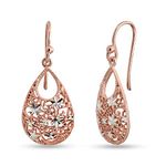 LeCalla 925 Sterling Silver BIS Hallmarked Jewelry Turkish Tear Drop Rose Gold Plated Diamond Cut Small Drop and Dangle Earring for Girl and Women