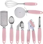 COOK WITH COLOR Kitchen Gadget Set Stainless Steel Utensils with Soft Touch Handles, 7 Pc. Stainless Steel, Pink