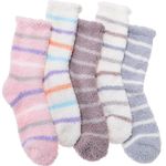 Womens Fuzzy Slipper Socks Winter Warm Fluffy Fleece Cozy Cabin Thick Plush Sleep Soft Adult Socks 5 Pairs Valentines Day Stocking Stuffers Christmas Gifts for Her (Colorful 5P)