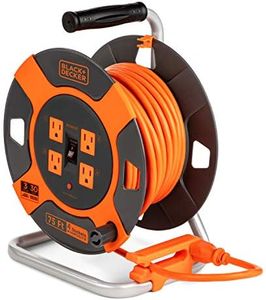 BLACK+DECKER 75 Ft. Retractable Extension Cord Reel With 4 Outlets, Multi-Plug Extension, Easy Handle Rewind & Heavy-Duty 14AWG SJTW Cable