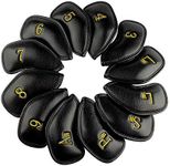 Craftsman Golf 12pcs Thick Synthetic Leather Golf Iron Head Covers Set Headcover Fit Taylormade Titleist Mizuno Adams (Black with Gold No.)