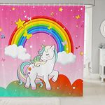 Unicorn Shower Curtain 72"Wx72"L For Girls Kawaii Rainbow Unicorn Bath Curtain Kids Galaxy Stars Waterproof Shower Curtains White Horse Floral Bathroom Sets With Hooks Fantasy Girls Unicorn Pink