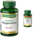 Nature's Bounty Absorbable Magnesium 400mg, Multi-coloured, 125 Softgels & Vitamin D3 Pills and Supplement, Helps Support Immune Function, 1000iu, 500 Softgels