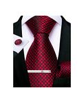 DiBanGu Red Plaid Tie Woven Classic Formal Men's Necktie & Pocket Square Cufflinks Tie Clip Set Wedding