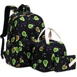 Mimfutu Avocado School Backpack for Teen Girls, 3-in-1 Kids Backpack Bookbag Set School Bags with Lunch Box Pencil Case