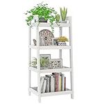 Purbambo Bamboo Bookshelf, 4 Tier Ladder Shelf, Freestanding Storage Shelf Rack for Bathroom, Kitchen, Living Room - White