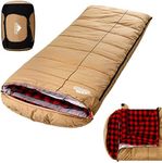 0 Degree Canvas Sleeping Bag for Fishing, Hunting, Traveling and Camping Particularly in Cold Winter Outdoor with Removable Flannel Liner for Big and Tall Adults (Brown Exterior -red Plaid Interior)