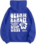 SweatyRocks Women's Letter Graphic Drawstring Hoodies Long Sleeve Thermal Pullovers Sweatshirts Royal Blue X-Large