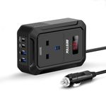 BESTEK 200W Car Power Inverter 12V to 240V 230V AC Converter with 3-Pin Socket 2 USB-C (65W&30W) 2 USB-QC(18W) Car Cigarette Adapter Fast Charger LCD Screen for Vehicles Road Trip Laptop & More(Black)