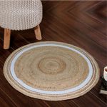 ECO SENSE Jute Braided Round Rugs Bohemian Style, Hand Woven & Reversible for Living Room Kitchen Entryway Rug, Farmhouse, Bedroom (Boho White, 2 x 2)