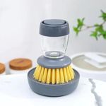 Prime Pick Soap Dispensing Palm Brush| Kitchen Scrubber| Dishwashing Brush| Soap Dispenser for Dishes|Non-Stick Cookware|Cleaning Brush Refillable Washing Tools with Dispenser, Yellow Brush