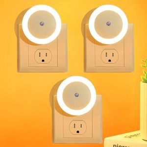 Night Lights Plug into Wall 3-Pack, LED Nightlight Plug in with Dusk-to-Dawn Light Sensor for Bedroom, Bathroom, Hallway Wall, Stairs, Cabinet, AU Plug, Amber