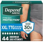 Depend Fresh Protection Adult Incontinence Underwear for Men (Formerly Depend Fit-Flex), Disposable, Maximum, Extra-Extra-Large, Grey, 44 Count (2 Packs of 22)
