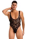 sunshinelady Men's Singlet Bodysuit Plus Size Underwear Undershirt Sexy Sheer Leotard Swimsuit Sissy Lingerie One Piece Sleeveless Top XL Black