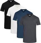 JRC Just Royal Clothing Pack of 4 Mens Short Sleeve V-Neck T-Shirts, Casual Vee Neck Tops (White, Black, Mid Night, Charcoal, 2XL)