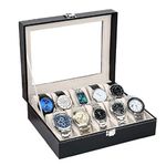 ORPIO (LABEL) PU Leather 10 Slots Wrist Watch Display Box Storage Holder Organizer Watch Case Jewelry Dispay Watch Box (Black, 20 x 25 x 8 cm)