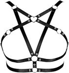 Women's Body Harness Pentagram Bra Fashion Punk Gothic Top Hollow Plus Size Belt Halloween Carnival Costume 14 Colors (Black)