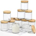 VITEVER 12 Pack, 8 OZ Thick Glass Candle Jars with Bamboo Lids, Bulk Clear Round for Making Candles, Empty Food Storage Containers, Canning Spice, Powder, Liquid ZGAZP8-12-SC