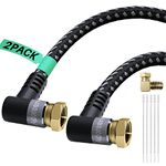 Adoreen Coaxial Cable 4 ft-2 Pack-Right Angle to Angle Quad Shielded 90 Degree RG6 Coax Cable Cord, Male F Gold-Plated Nylon-Braided,in-Wall,Digital TV Aerial AV with Male to Female Adapter+15 Ties