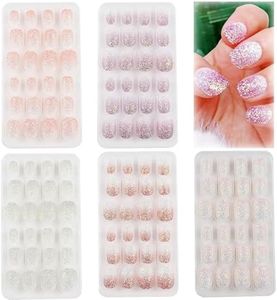 120 Pieces Fake Nails for Girls Gradient Color Kid Nails Press on Pre-glue Children Artificial False Nails Short Oval Full Cover Acrylic Stick on Nail Tips Kit for Little Girl Toys (Gradient Glitter)