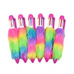 Maydahui 6 Pcs 6-in-1 Multicolor Fluffy Retractable Ballpoint Pen 6 Colors Shuttle Rainbow Plush 0.5 mm Pom Pom Pens for Students Teachers Office School Supplies Stationery Carnival Party Favor