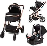 5 in 1 Baby Stroller,Reversible Infant Pushchair, Compact Fold Baby Stroller, Two-Way with Reversible Seat Design, with Aluminum Frame, Large Seat Area, Extra Large Storage Basket(Color:Black)