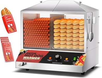 WantJoin Hot Dog Steamer Machine, 36L/38QT Electric Hot Dog Steamer with Bun Warmer, Stainless Steel Hot Dog Cabinet with Tempered Glass for 110-125 Sausages & 40-45 Buns,1200W