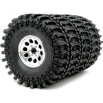 hobbysoul RC 1.9 Beadlock Wheels Rims Silver & XL Size 1.9 Tyres 4.75" (121mm) Fit 1/10 Crawler Redcat Gen8 Traxxas TRX-4 Tamiay CC01 Axial SCX10 Mud Rock Crawler Badland Terrain, (4-Pack, Assembled)