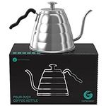 Coffee Gator Gooseneck Kettle – 1.2 Litre, Stainless-Steel Stovetop Kettles w/Precision Drip Spout & Built-in Thermometer